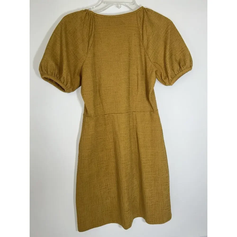 Madewell Texture & Thread Puff Sleeves Button Down Yellow Stretch Dress XS